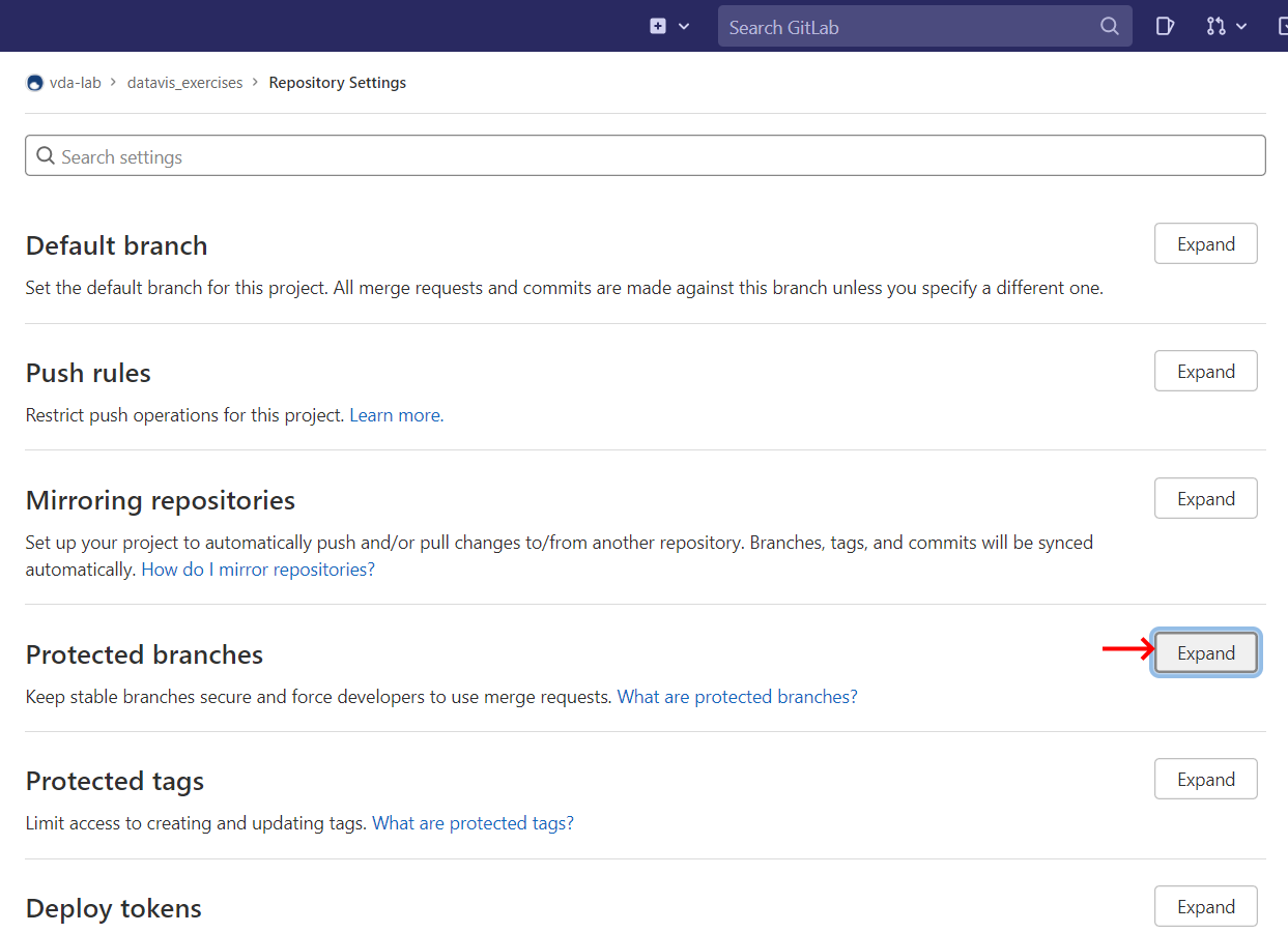 2. Expand the protected branches header
